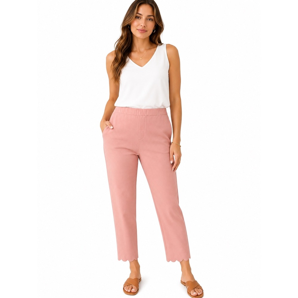 Isaac Mizrahi Live 24/7 Stretch Scalloped Hem Crop Pants Salmon Pink 14
